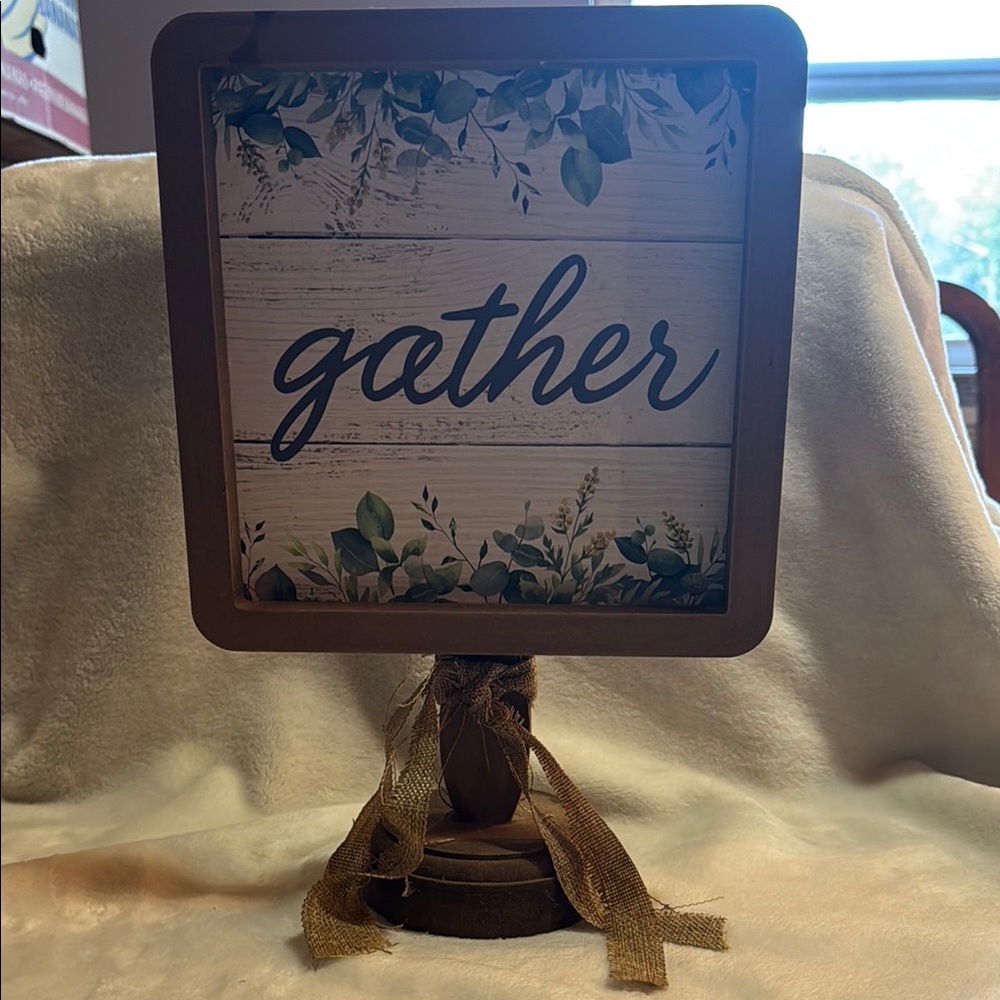 Rustic Brown Gather Sign with Greenery